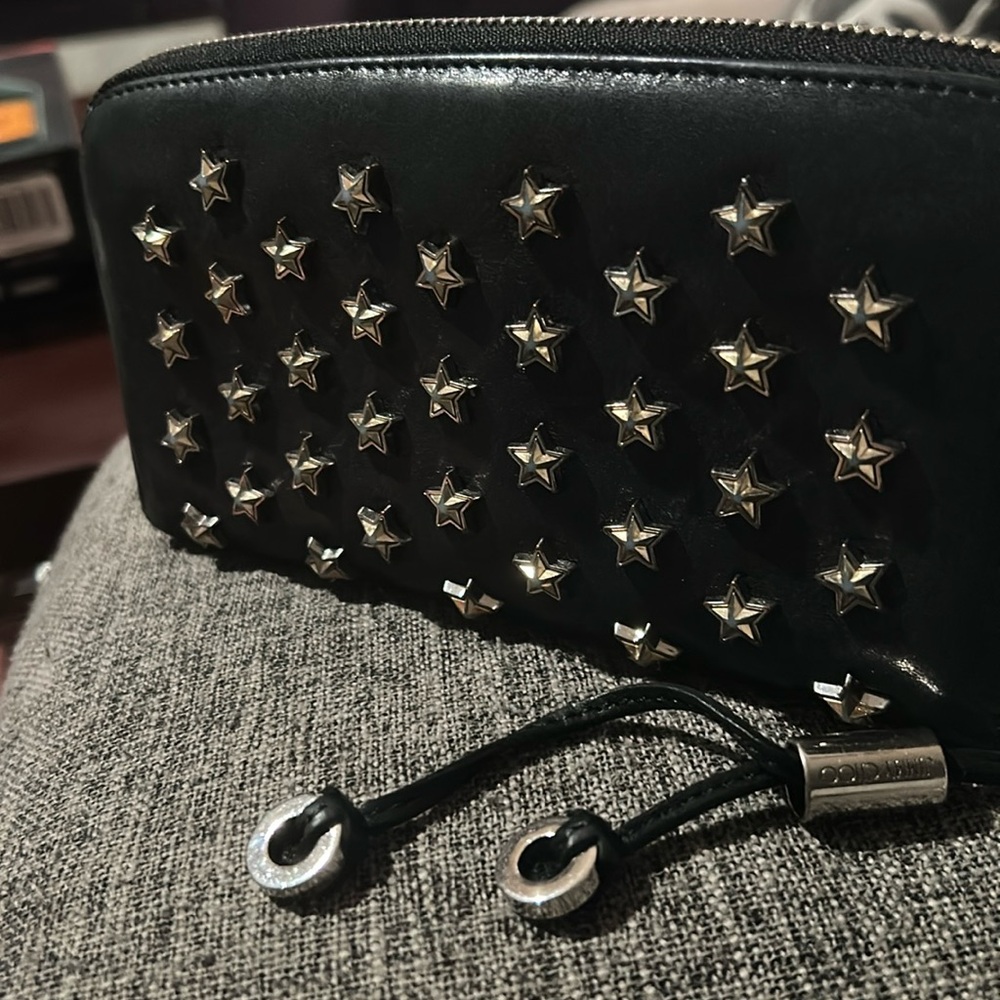 Jimmy Choo Filipa Long Wallet Black Silver Chrome Stars
